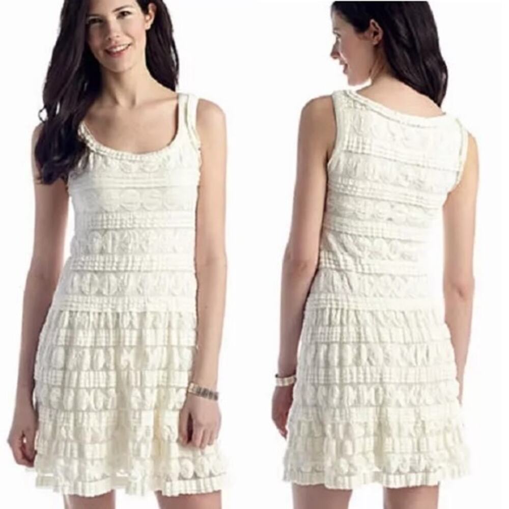 Sophie Max Sheer Lace Mini Shift Dress Pullover Ivory White Women's Size Small